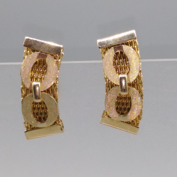 Jewelry Vintage Mesh Earrings With Chain Link Overlay Bold Retro Gold
